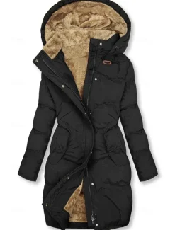 Online Women's Puffer Jacket Winter Windproof Jacket Winter Coat Comfortable Street Casual Daily Zipper Pocket Hoodie Casual Street Style Plain Regular Fit Outerwear Long Sleeve Winter Fall Green Women Puffers & Parka