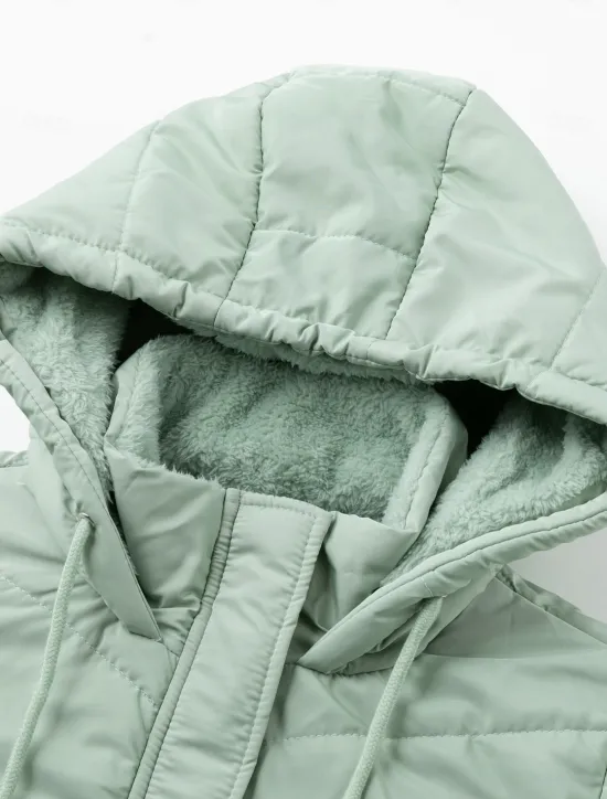 Online Women's Puffer Jacket Winter Windproof Jacket Winter Coat Comfortable Street Casual Daily Zipper Pocket Hoodie Casual Street Style Plain Regular Fit Outerwear Long Sleeve Winter Fall Green Women Puffers & Parka