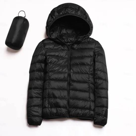 Discount Women's Puffer Jacket with Hoodie Jacket Hiking Down Jacket Winter Outdoor Thermal Warm Packable Waterproof Windproof Jacket Top Full Length Visible Zipper Fishing Camping / Hiking / Caving Women Puffers & Parka