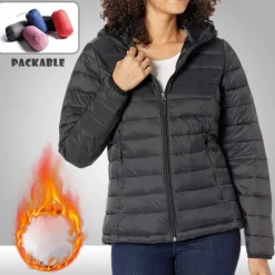 Discount Women's Puffer Jacket with Hoodie Jacket Hiking Down Jacket Winter Outdoor Thermal Warm Packable Waterproof Windproof Jacket Top Full Length Visible Zipper Fishing Camping / Hiking / Caving Women Puffers & Parka