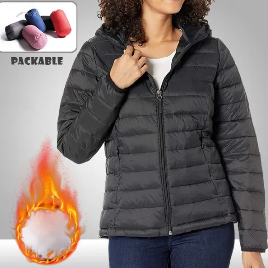 Discount Women's Puffer Jacket with Hoodie Jacket Hiking Down Jacket Winter Outdoor Thermal Warm Packable Waterproof Windproof Jacket Top Full Length Visible Zipper Fishing Camping / Hiking / Caving Women Puffers & Parka
