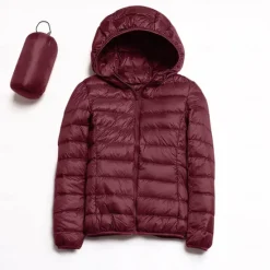Discount Women's Puffer Jacket with Hoodie Jacket Hiking Down Jacket Winter Outdoor Thermal Warm Packable Waterproof Windproof Jacket Top Full Length Visible Zipper Fishing Camping / Hiking / Caving Women Puffers & Parka