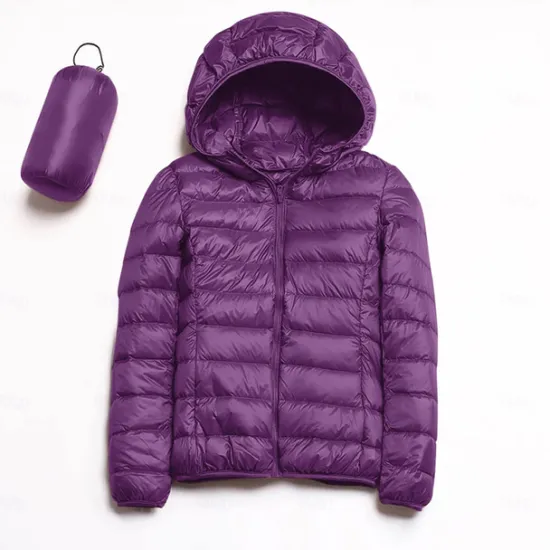 Discount Women's Puffer Jacket with Hoodie Jacket Hiking Down Jacket Winter Outdoor Thermal Warm Packable Waterproof Windproof Jacket Top Full Length Visible Zipper Fishing Camping / Hiking / Caving Women Puffers & Parka