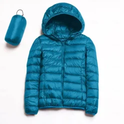 Discount Women's Puffer Jacket with Hoodie Jacket Hiking Down Jacket Winter Outdoor Thermal Warm Packable Waterproof Windproof Jacket Top Full Length Visible Zipper Fishing Camping / Hiking / Caving Women Puffers & Parka