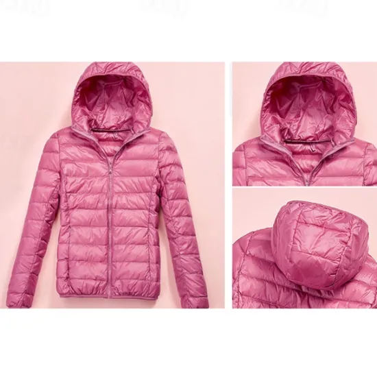 Discount Women's Puffer Jacket with Hoodie Jacket Hiking Down Jacket Winter Outdoor Thermal Warm Packable Waterproof Windproof Jacket Top Full Length Visible Zipper Fishing Camping / Hiking / Caving Women Puffers & Parka