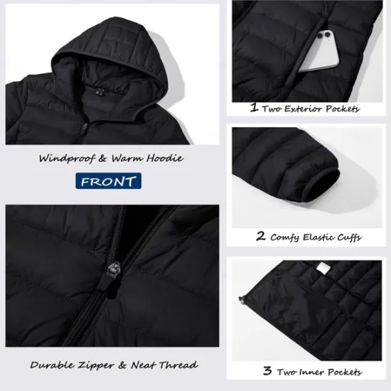 Discount Women's Puffer Jacket with Hoodie Jacket Hiking Down Jacket Winter Outdoor Thermal Warm Packable Waterproof Windproof Jacket Top Full Length Visible Zipper Fishing Camping / Hiking / Caving Women Puffers & Parka