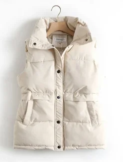 New Women's Puffer Vest Winter Crop Vest Lightweight Sleeveless Warm Outerwear with Pockets Outdoor Street Thermal Warm Windproof Comtemporary Stylish Casual Jacket Sleeveless Solid Color white Black Women Puffers & Parka