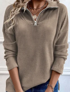 Hot Women's Pullover Active Fashion Streetwear Plain Street Dailywear Casual Turtleneck Patchwork Zipper Long Sleeve Pink Blue Brown Fall Winter Women Hoodies & Sweatshirts
