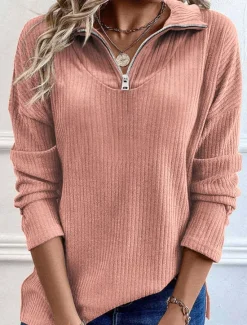 Hot Women's Pullover Active Fashion Streetwear Plain Street Dailywear Casual Turtleneck Patchwork Zipper Long Sleeve Pink Blue Brown Fall Winter Women Hoodies & Sweatshirts