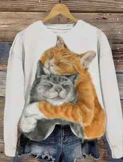 Hot Women's Pullover Casual Cat Dailywear Casual Hoodie Print Long Sleeve Fall Winter Women Hoodies & Sweatshirts
