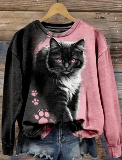 Sale Women's Pullover Casual Cat Hoodie Print Long Sleeve Fall Winter Women Hoodies & Sweatshirts