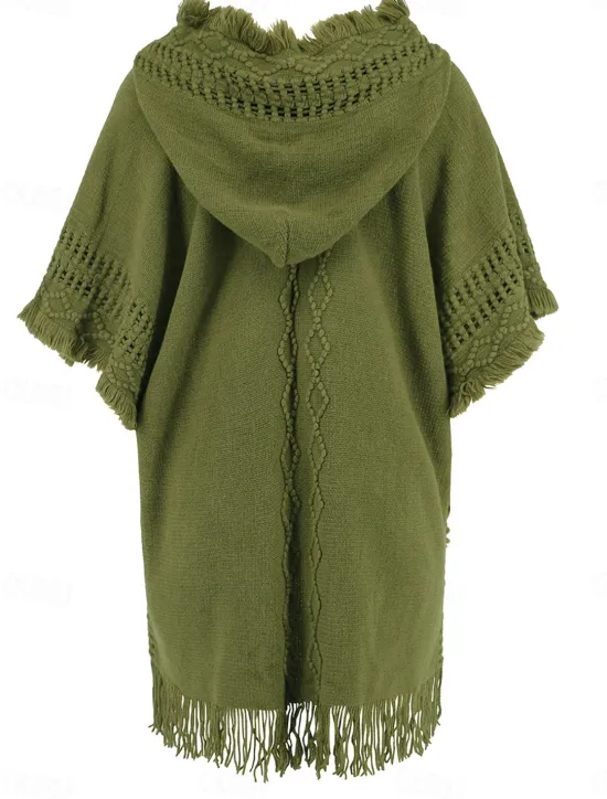 Women's Pullover Casual Solid Color Ribbed V Neck Patchwork Tassel Sleeveless Sleeveless Long Tops Knit Outdoor Date Black Green Spring Fall Women Pullovers & Tops|Shrugs & Capes