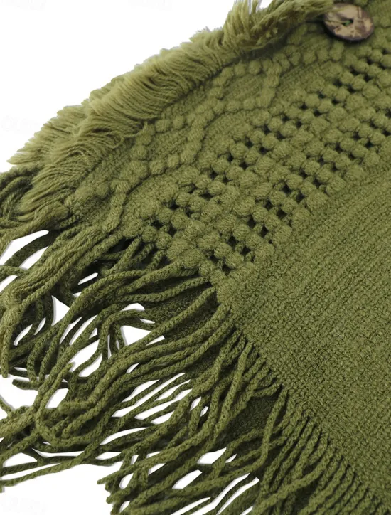 Women's Pullover Casual Solid Color Ribbed V Neck Patchwork Tassel Sleeveless Sleeveless Long Tops Knit Outdoor Date Black Green Spring Fall Women Pullovers & Tops|Shrugs & Capes