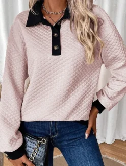 Sale Women's Pullover Comfy Plain Home Work Casual Hoodie Buttons Long Sleeve Pink Gray Fall & Winter Women Hoodies & Sweatshirts