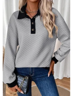 Sale Women's Pullover Comfy Plain Home Work Casual Hoodie Buttons Long Sleeve Pink Gray Fall & Winter Women Hoodies & Sweatshirts