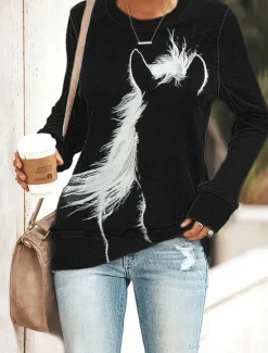 Clearance Women's Pullover Cotton Blend Animal Street Casual Print Casual Round Neck Long Sleeve Micro-elastic Winter Spring & Fall Comfrt Breathable Soft Fabric Women Hoodies & Sweatshirts