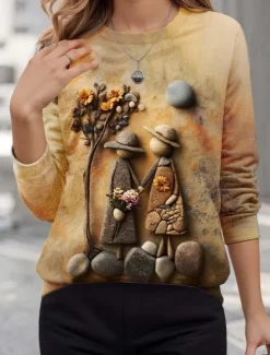Sale Women's Pullover 3D Print Sweatshirts Graphic Vintage Classic Casual Long Sleeve Crew Neck Regular Tops Home Work Street Print Women Women's Tops|Hoodies & Sweatshirts