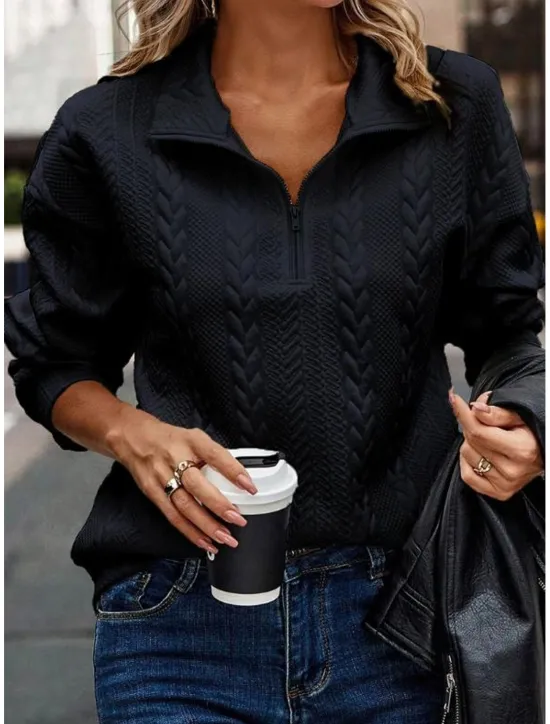 Sale Women's Pullover Elegant Vintage Fashion Plain Work Street Dailywear High Neck Zipper Loose Fit Long Sleeve Black Fall Winter Women Hoodies & Sweatshirts