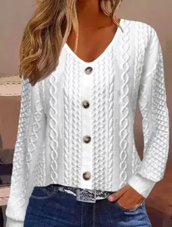 Women's Pullover Fashion Comfy Casual Crew Neck Buttons Long Sleeve Spring Fall Women Hoodies & Sweatshirts