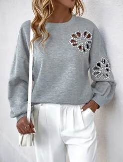 Discount Women's Pullover Fashion Comfy Plain Party Work Street Crew Neck Long Sleeve Fall Winter Women Hoodies & Sweatshirts