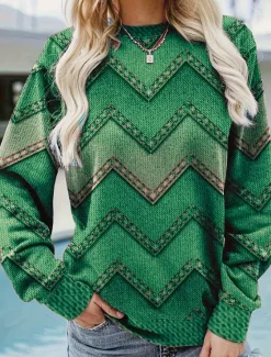 Best Women's Pullover Geometric Zipper Crew Neck Long Sleeve Inelastic Spring Fall Comfrt Breathable Soft Fabric Women Hoodies & Sweatshirts