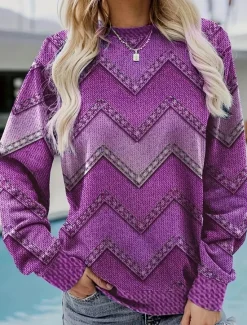 Best Women's Pullover Geometric Zipper Crew Neck Long Sleeve Inelastic Spring Fall Comfrt Breathable Soft Fabric Women Hoodies & Sweatshirts