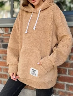Best Women's Pullover Hoodie Sweatshirt Plain Warm Streetwear Casual Long Sleeve Hooded Regular Tops Casual Patchwork Black Green Khaki Spring Fall Winter Women Hoodies & Sweatshirts