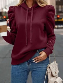Sale Women's Pullover Hoodie Sweatshirt Plain Casual Long Sleeve Hooded Regular Tops Street Dailywear Black Pink Wine Blue Beige Fall Winter Women Hoodies & Sweatshirts