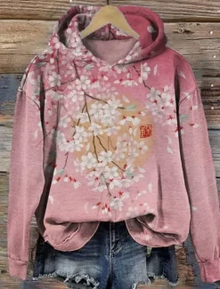 New Women's Pullover Hoodie Sweatshirt Floral Warm Vintage Western Long Sleeve Hooded Regular Tops Street Dailywear Vacation Wear Print Black White Pink Orange Brown Fall Winter Women Hoodies & Sweatshirts