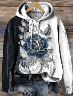 New Women's Pullover Hoodie Sweatshirt Floral Warm Vintage Western Long Sleeve Hooded Regular Tops Street Dailywear Vacation Wear Print Black White Pink Orange Brown Fall Winter Women Hoodies & Sweatshirts