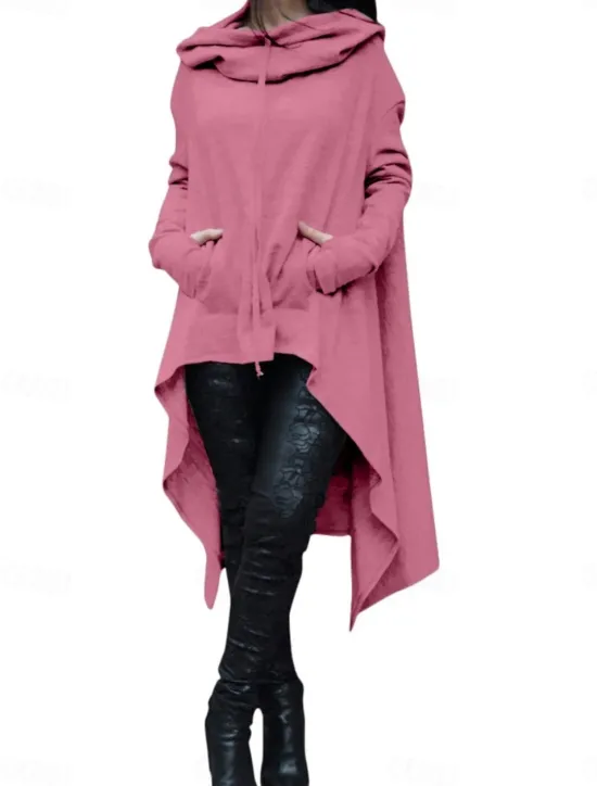 Women's Pullover Hoodie Sweatshirt Plain Casual Long Sleeve Hooded Long Tops Street Dailywear Pocket Black Pink Wine Blue Fuchsia Fall Winter Women Hoodies & Sweatshirts