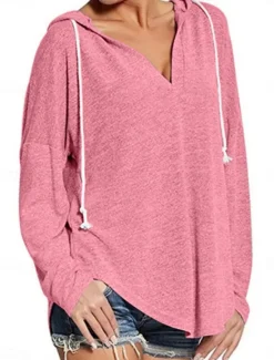 Online Women's Pullover Hoodie Sweatshirt Plain Casual Long Sleeve Hooded Regular Tops Street Dailywear Black Pink Blue Gray Fall Winter Women Hoodies & Sweatshirts