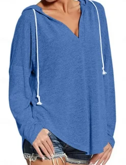 Online Women's Pullover Hoodie Sweatshirt Plain Casual Long Sleeve Hooded Regular Tops Street Dailywear Black Pink Blue Gray Fall Winter Women Hoodies & Sweatshirts