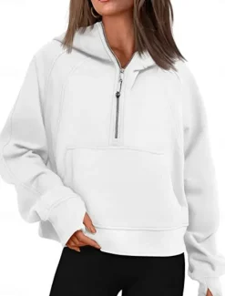 Best Women's Pullover Hoodie Sweatshirt Plain Casual Long Sleeve Hooded Regular Tops Street Dailywear Patchwork Zipper Pocket White Pink Khaki Gray Fall Winter Women Hoodies & Sweatshirts