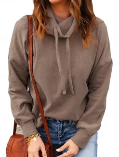 Best Women's Pullover Hoodie Sweatshirt Plain Sports Casual Long Sleeve Hooded Regular Tops Patchwork Black Red Brown Spring Fall Winter Women Hoodies & Sweatshirts