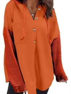 Clearance Women's Pullover Hoodie Sweatshirt Plain Casual Long Sleeve Hooded Regular Tops Street Dailywear Pocket Buttons Black Orange Green Khaki Gray Fall Winter Women Hoodies & Sweatshirts