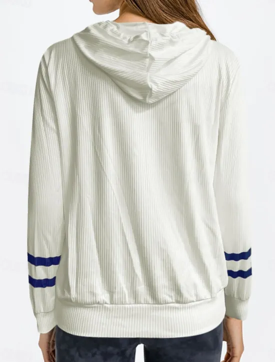 Best Women's Pullover Hoodie Sweatshirt Graphic Striped Casual Long Sleeve Hooded Regular Tops Street Dailywear Black White Fall Winter Women Hoodies & Sweatshirts