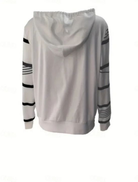Best Women's Pullover Hoodie Sweatshirt Graphic Striped Casual Long Sleeve Hooded Regular Tops Street Dailywear Black White Fall Winter Women Hoodies & Sweatshirts