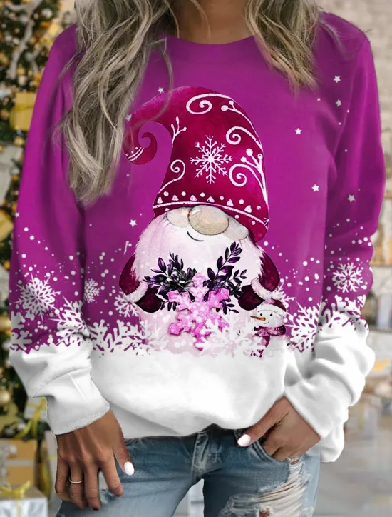 Online Women's Pullover Snowflake Gnome Casual Sports Pink Red Blue Sportswear Festival Round Neck Long Sleeve Top Micro-elastic Fall & Winter Comfrt Breathable Soft Fabric Women Hoodies & Sweatshirts