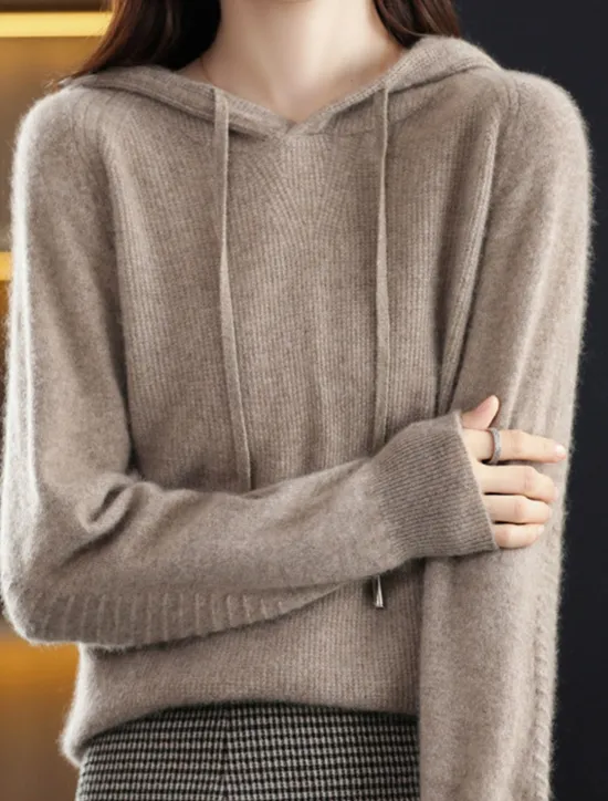 Online Women's Pullover Sweater Jumper Stylish Casual Soft Solid Color Ribbed Hooded Oversized Long Sleeve Regular Tops Knit Outdoor Daily Going out Black Camel Fall Winter Women Pullovers & Tops