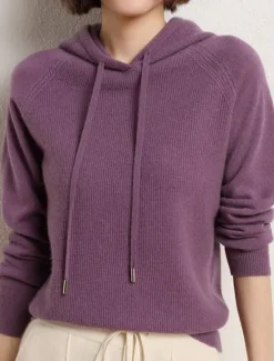 Online Women's Pullover Sweater Jumper Stylish Casual Soft Solid Color Ribbed Hooded Oversized Long Sleeve Regular Tops Knit Outdoor Daily Going out Black Camel Fall Winter Women Pullovers & Tops