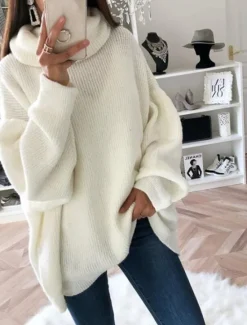 Sale Women's Pullover Sweater Jumper Basic Casual Solid Color Ribbed Turtleneck Drop Shoulder Long Sleeve Tunic Knit Daily Holiday Black White Fall Winter Women Pullovers & Tops