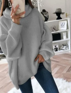 Sale Women's Pullover Sweater Jumper Basic Casual Solid Color Ribbed Turtleneck Drop Shoulder Long Sleeve Tunic Knit Daily Holiday Black White Fall Winter Women Pullovers & Tops