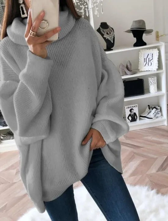 Sale Women's Pullover Sweater Jumper Basic Casual Solid Color Ribbed Turtleneck Drop Shoulder Long Sleeve Tunic Knit Daily Holiday Black White Fall Winter Women Pullovers & Tops