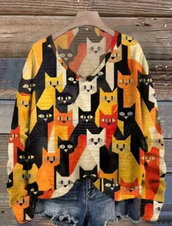 Women's Pullover Sweater Jumper Casual Animal V Neck V Neck Digital print Long Sleeve Regular Tops Knit Daily Fall Winter Women Pullovers & Tops