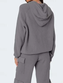 Best Women's Pullover Sweater Jumper Daily Casual Solid Color Hooded Pocket Long Sleeve Regular Tops Knit Home Work Daily Fall Winter Women Pullovers & Tops|Sweater Co-Ords