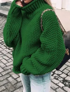 Sale Women's Pullover Sweater Jumper Stylish Casual Soft Solid Color Ribbed Turtleneck Oversized Long Sleeve Regular Tops Knit Daily Going out Weekend Black Pink Fall Winter Women Pullovers & Tops