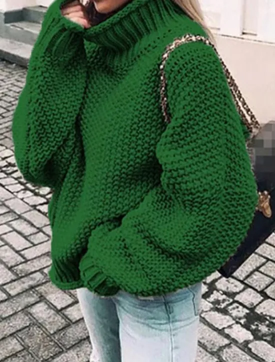 Sale Women's Pullover Sweater Jumper Stylish Casual Soft Solid Color Ribbed Turtleneck Oversized Long Sleeve Regular Tops Knit Daily Going out Weekend Black Pink Fall Winter Women Pullovers & Tops