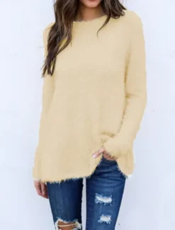 Clearance Women's Pullover Sweater Jumper Stylish Casual Soft Solid Color Ribbed Crew Neck Oversized Long Sleeve Regular Tops Knit Outdoor Daily Holiday Black White Fall Winter Women Pullovers & Tops