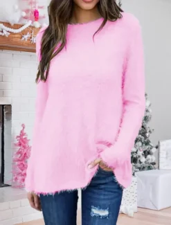 Clearance Women's Pullover Sweater Jumper Stylish Casual Soft Solid Color Ribbed Crew Neck Oversized Long Sleeve Regular Tops Knit Outdoor Daily Holiday Black White Fall Winter Women Pullovers & Tops